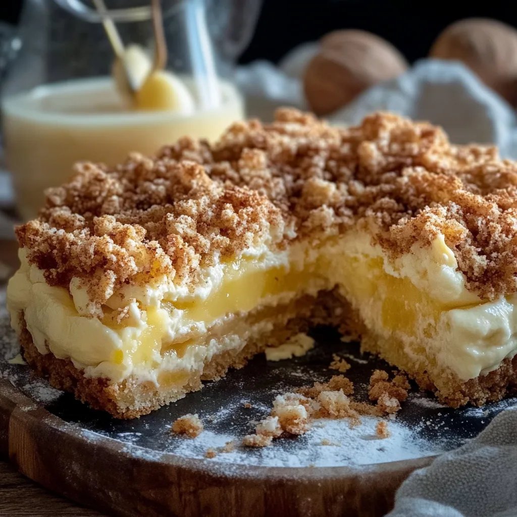 Apfelkuchen mit Pudding und Zimtstreuseln