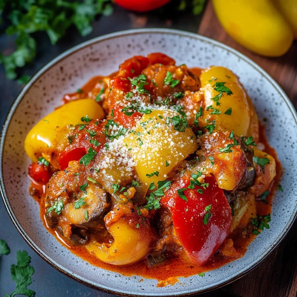 Vegetarische gefüllte Paprika mit Reis und Feta
