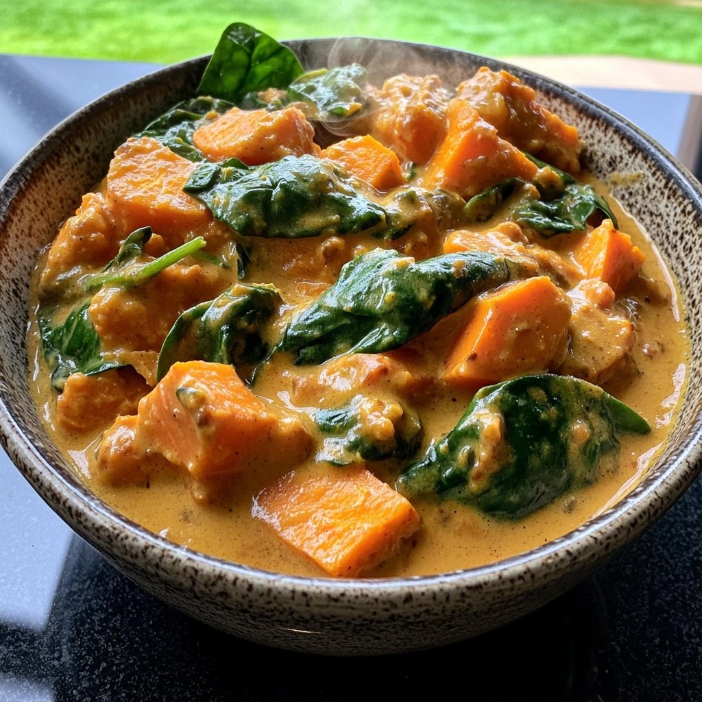 Süßkartoffelcurry mit Spinat