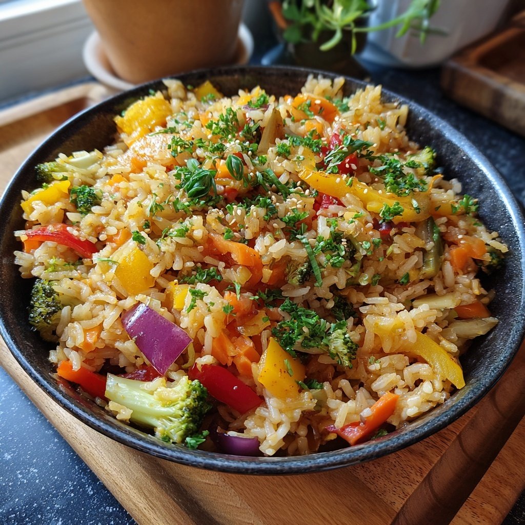 Mittagessen mit Gemüse-Reispfanne